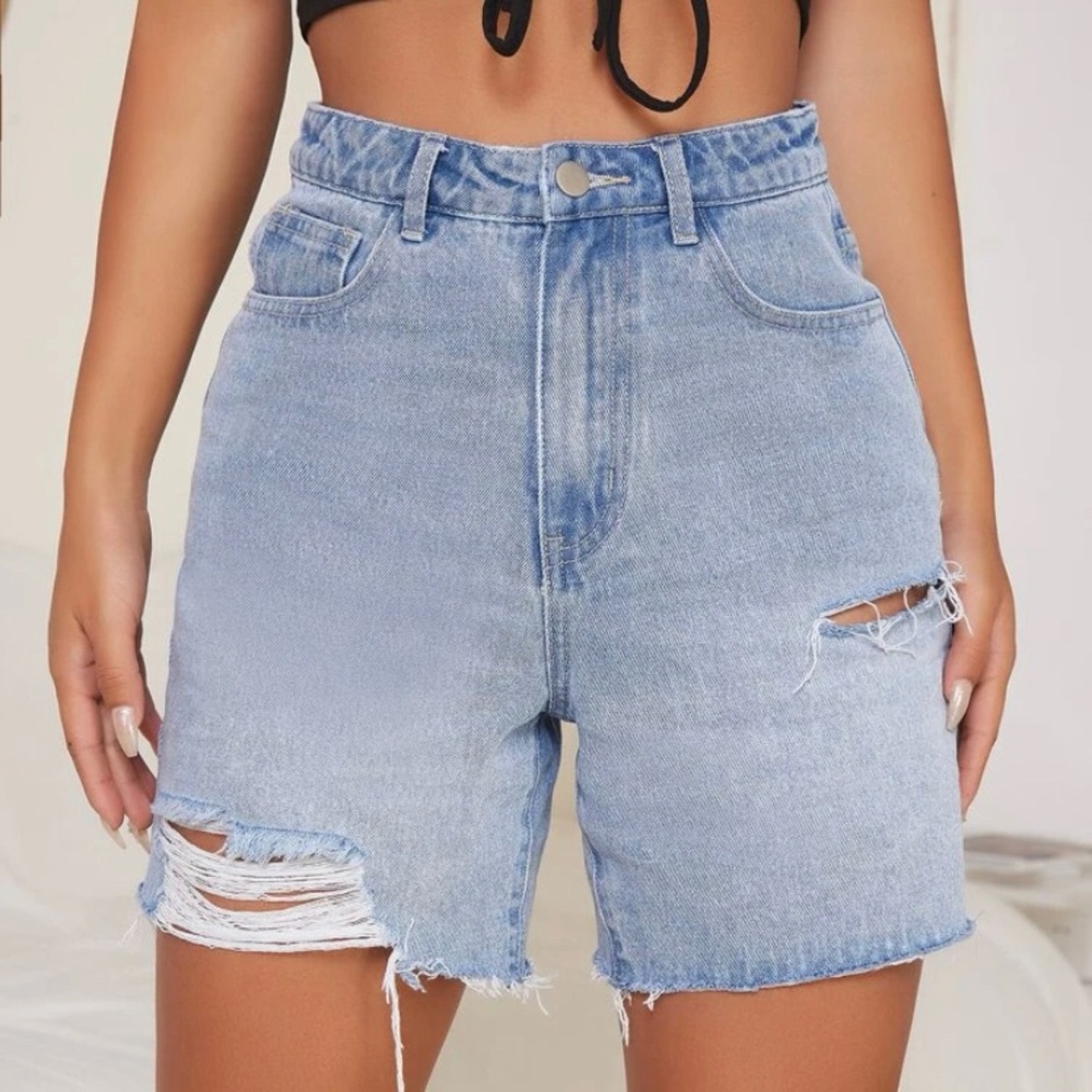 SHEIN High Wasted Ripped Raw Hem Denim Shorts(Never been worn)